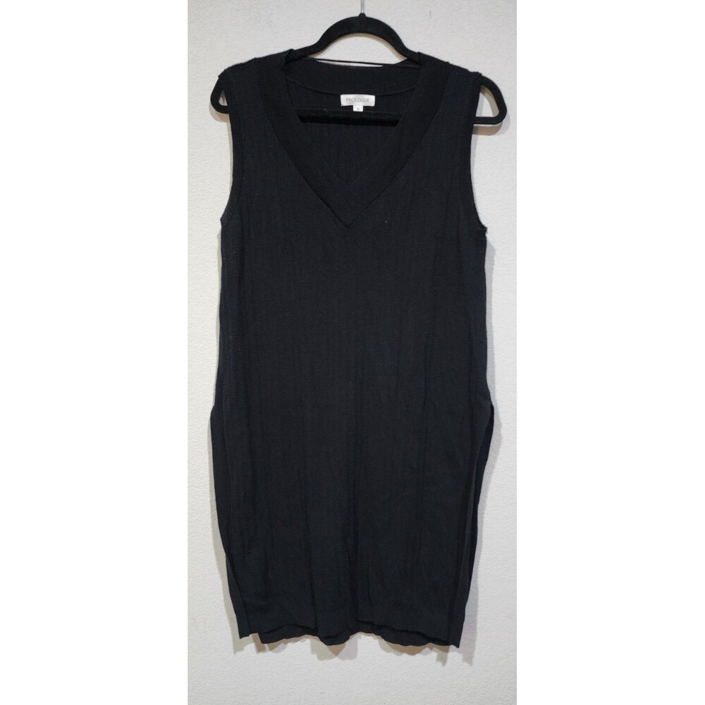 Prologue Womens Tank Top M Black Ribbed Button Slit Solid Basic, Pre-Owned Used